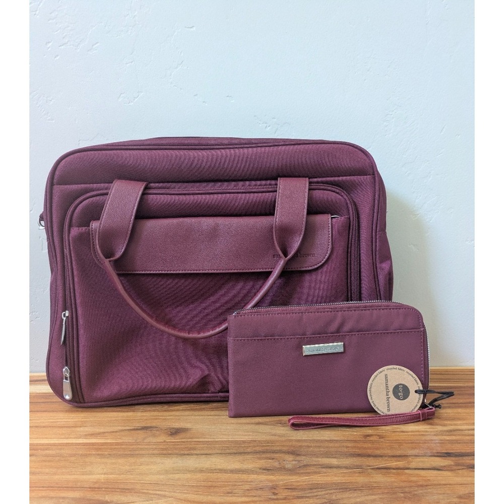 2 Piece- Samantha Brown Carry All Laptop Messenger‎ Bag & Travel Wallet Burgundy